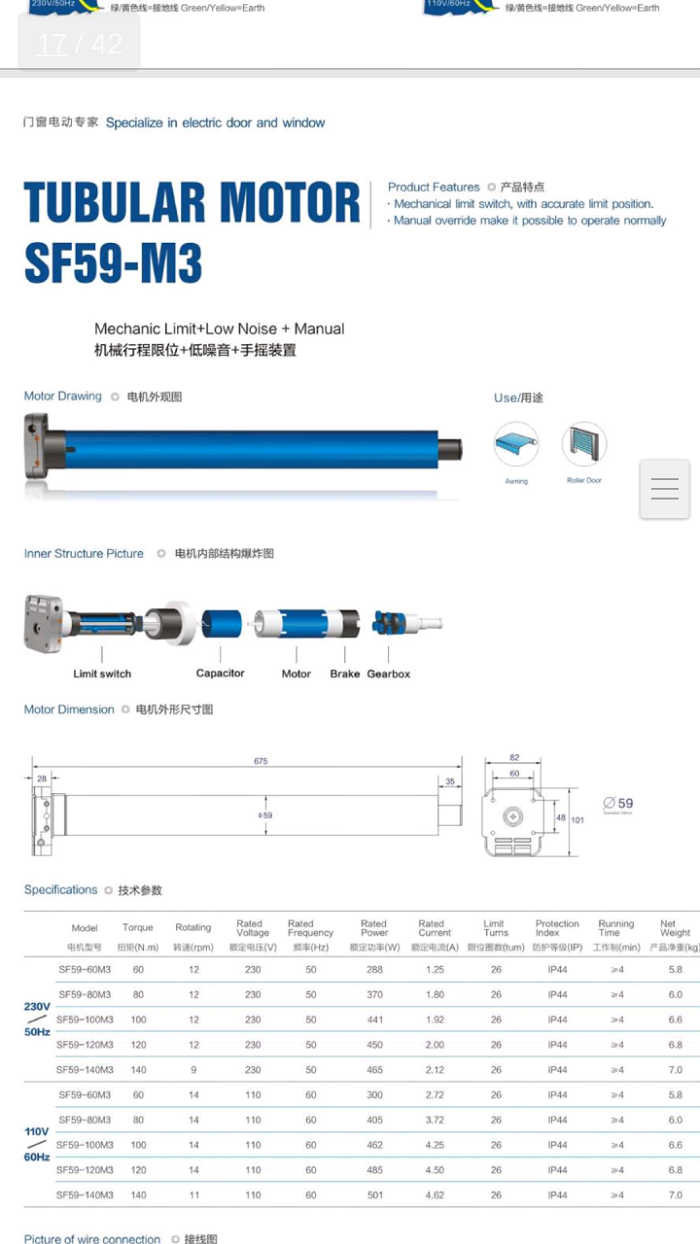 Outside Retractable Awnings AC Electrical Tubular Motor
